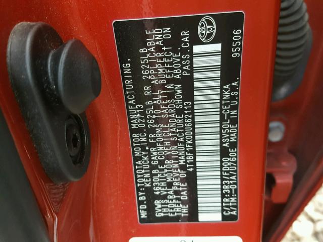 4T1BF1FK0DU662113 - 2013 TOYOTA CAMRY L RED photo 10