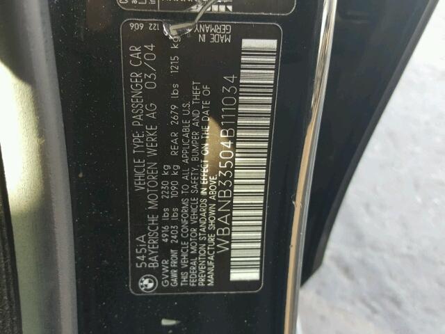 WBANB33504B111034 - 2004 BMW 545 I BLACK photo 10