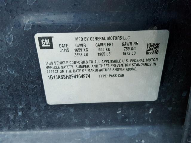 1G1JA6SH3F4164974 - 2015 CHEVROLET SONIC LS Mavi foto 10