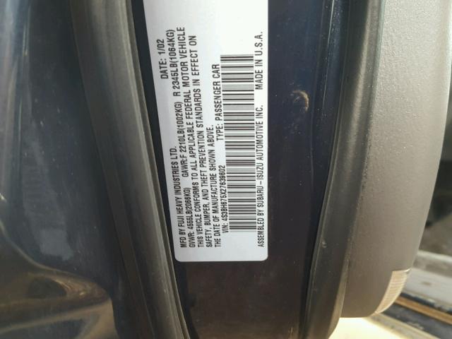 4S3BH675X27639602 - 2002 SUBARU LEGACY OUT BLUE photo 10