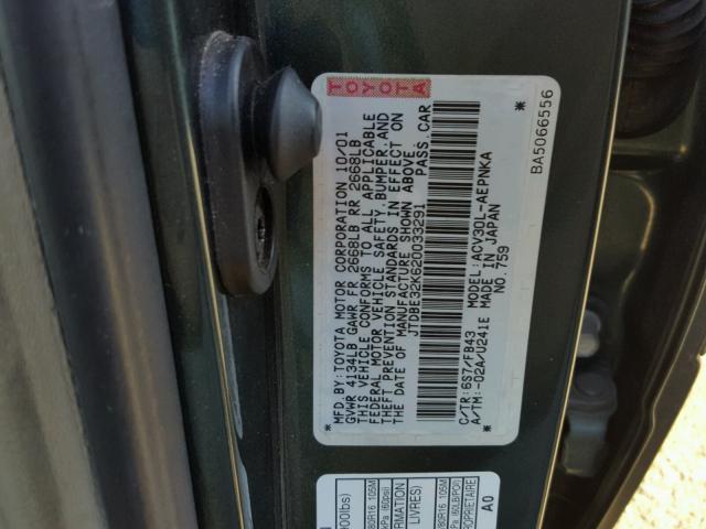 JTDBE32K620033291 - 2002 TOYOTA CAMRY LE 绿色 照片 10