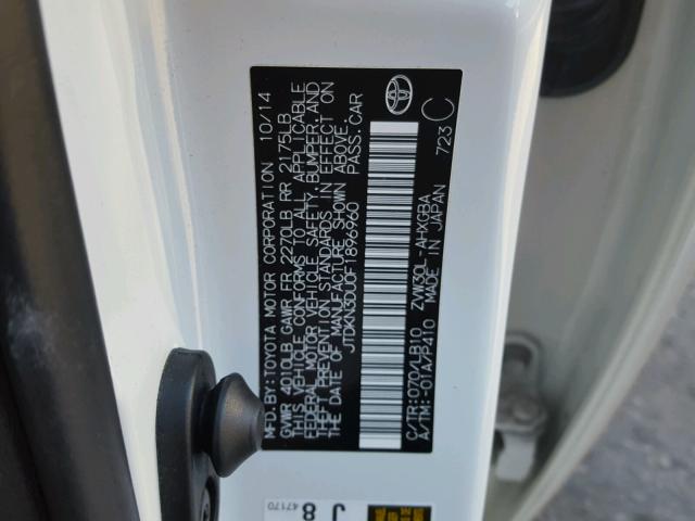 JTDKN3DU0F1896960 - 2015 TOYOTA PRIUS WHITE photo 10