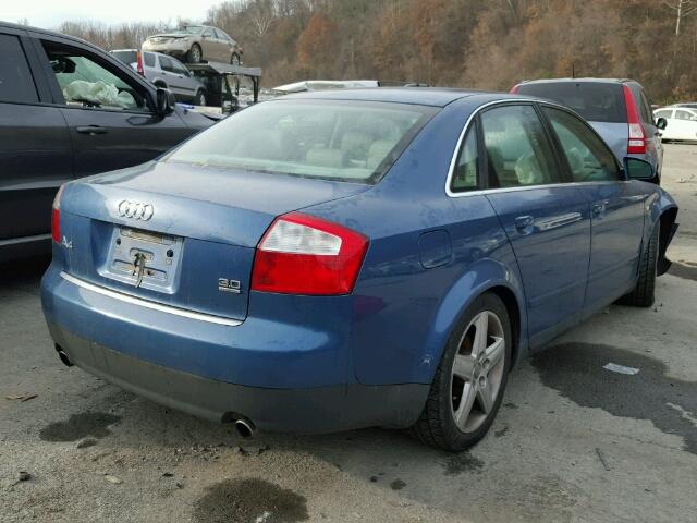 WAULT68E62A101397 - 2002 AUDI A4 3.0 QUA BLUE photo 4