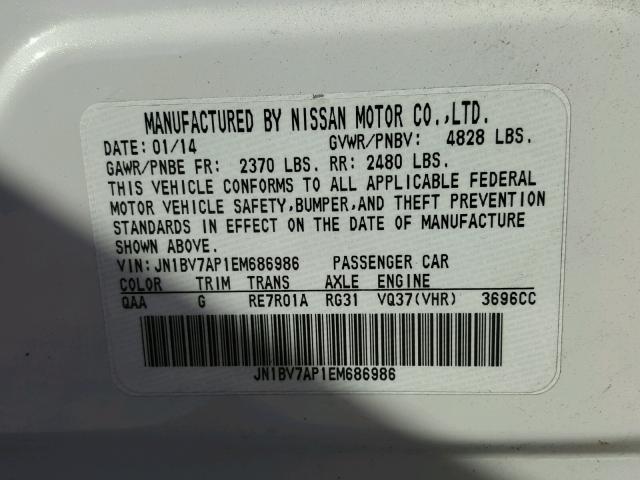 JN1BV7AP1EM686986 - 2014 INFINITI Q50 BASE WHITE photo 10