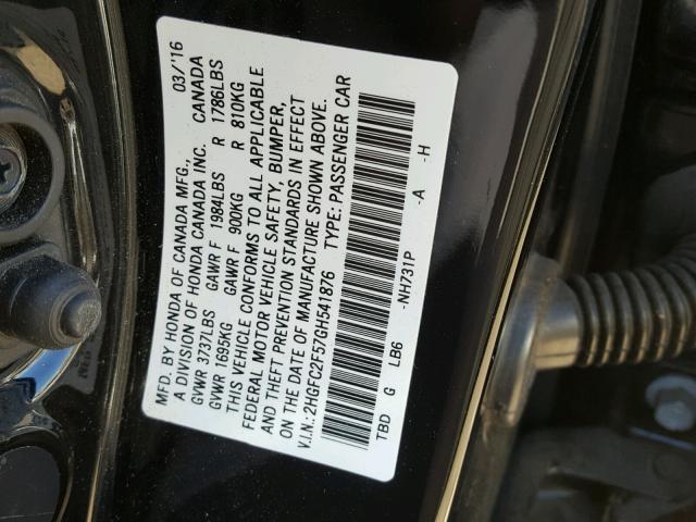 2HGFC2F57GH541876 - 2016 HONDA CIVIC LX BLACK photo 10