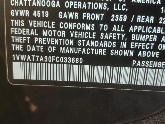 1VWAT7A30FC033680 - 2015 VOLKSWAGEN PASSAT S BLACK photo 10