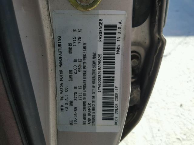 1YVGD22B2L5226829 - 1990 MAZDA 626 DX GRAY photo 10