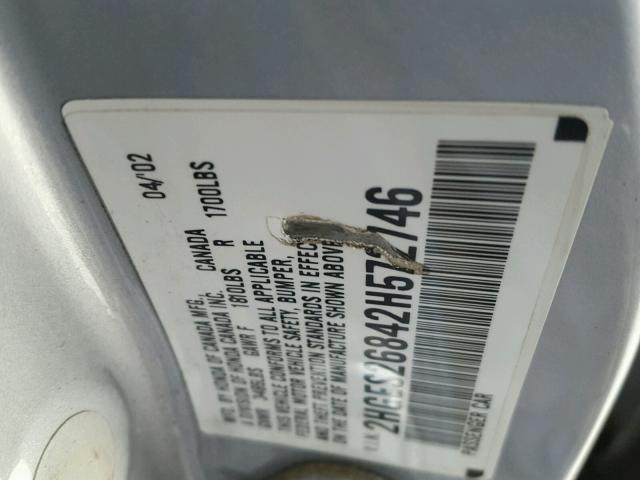 2HGES26842H572746 - 2002 HONDA CIVIC EX ვერცხლისფერი ფოტო 10