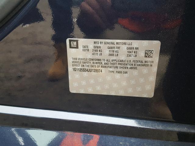 1G1125S34JU128974 - 2018 CHEVROLET IMPALA PRE ლურჯი ფოტო 10