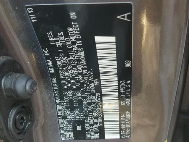 5TDYK3DC5ES435720 - 2014 TOYOTA SIENNA XLE CHARCOAL photo 10