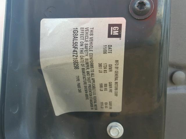 1G8AL55F47Z166298 - 2007 SATURN ION LEVEL SILVER photo 10