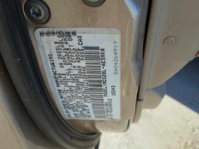 4T1BF28BX1U126946 - 2001 TOYOTA AVALON XL GOLD photo 10