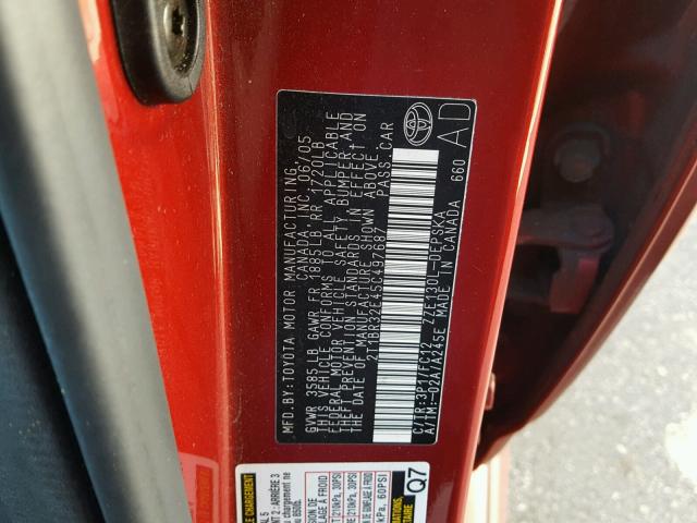 2T1BR32E45C497687 - 2005 TOYOTA COROLLA CE RED photo 10