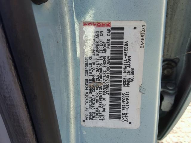 JT2BK12UX10003684 - 2001 TOYOTA PRIUS BLUE photo 10