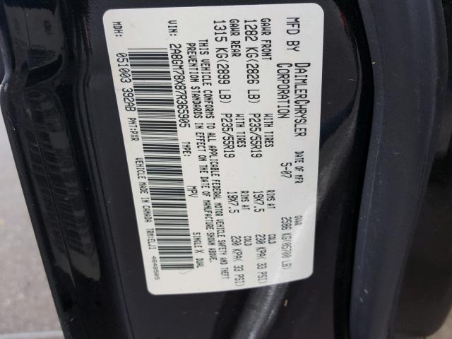 2A8GM78X87R365905 - 2007 CHRYSLER PACIFICA L შავი ფოტო 10