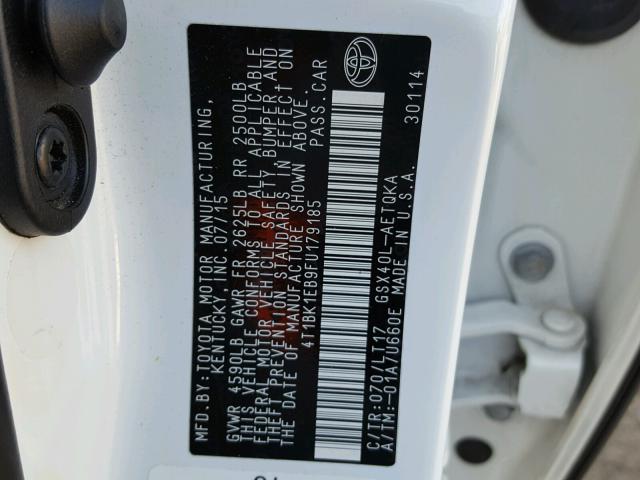 4T1BK1EB9FU179185 - 2015 TOYOTA AVALON XLE WHITE photo 10