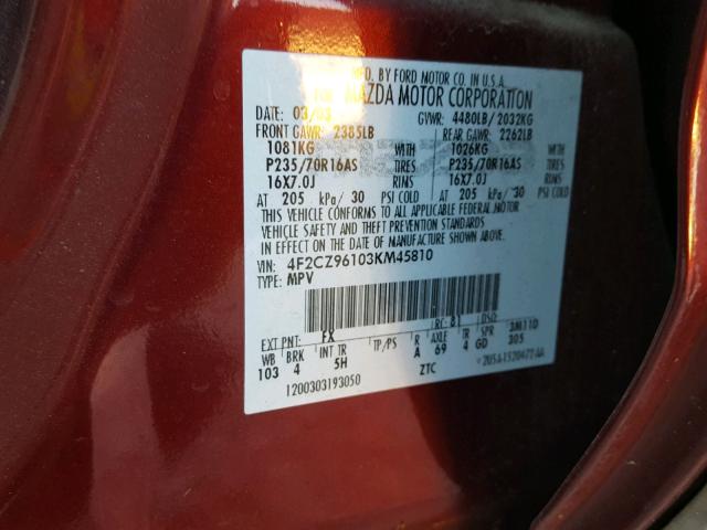 4F2CZ96103KM45810 - 2003 MAZDA TRIBUTE ES MAROON photo 10