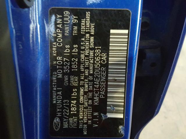 KMHCT4AE2DU506381 - 2013 HYUNDAI ACCENT GLS BLUE photo 10