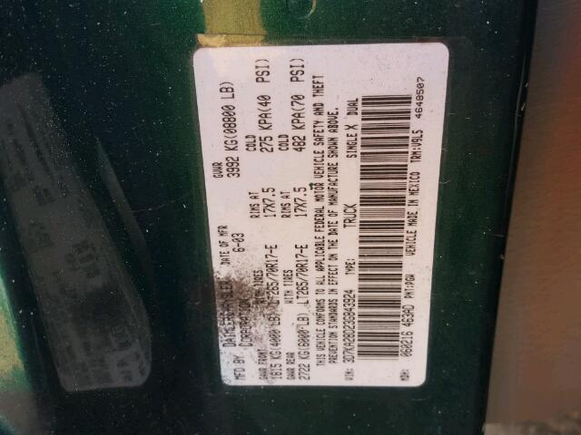 3D7KA28D23G843924 - 2003 DODGE RAM 2500 S Yaşıl foto 10