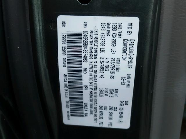 1D4GP25B04B574062 - 2004 DODGE CARAVAN SE GRAY photo 10