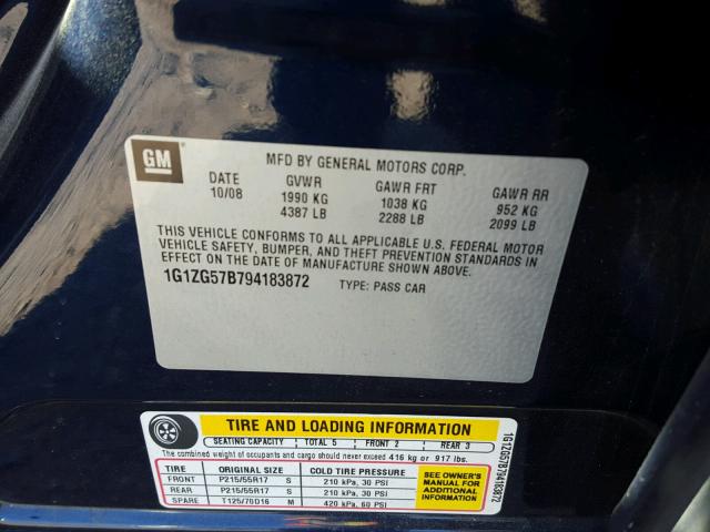 1G1ZG57B794183872 - 2009 CHEVROLET MALIBU LS ლურჯი ფოტო 10