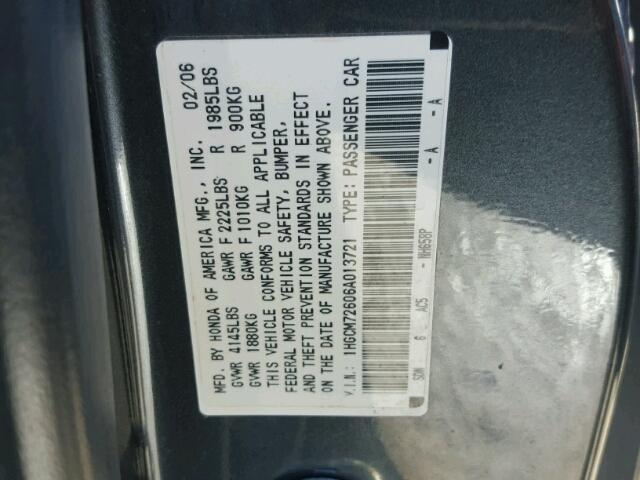 1HGCM72606A013721 - 2006 HONDA ACCORD EX GRAY photo 10