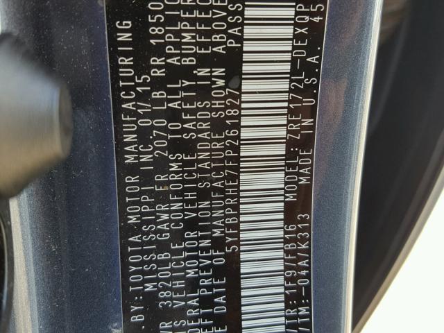 5YFBPRHE7FP261827 - 2015 TOYOTA COROLLA EC 石墨色 照片 10
