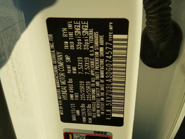 5XYZU3LA3DG074577 - 2013 HYUNDAI SANTA FE S Ağ foto 10