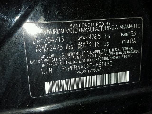 5NPEB4AC6EH861483 - 2014 HYUNDAI SONATA GLS BLACK photo 10