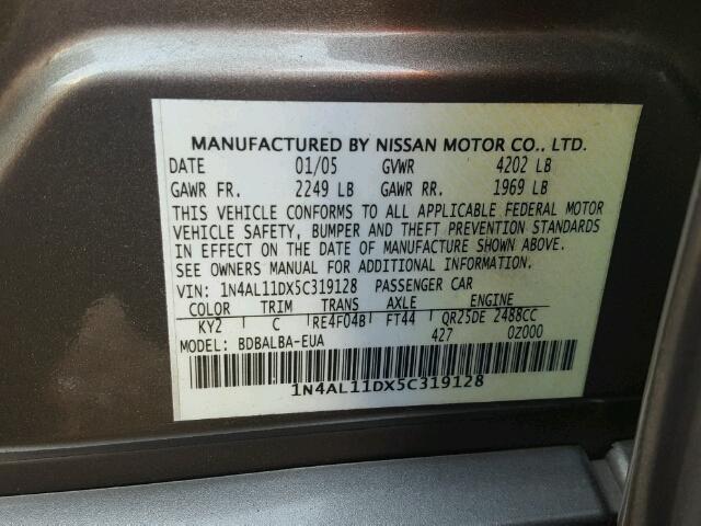 1N4AL11DX5C319128 - 2005 NISSAN ALTIMA S TAN photo 10