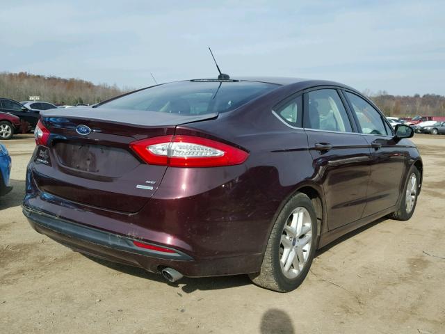 3FA6P0HR8DR358662 - 2013 FORD FUSION SE BURGUNDY photo 4