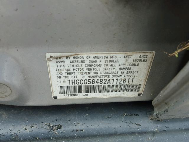 1HGCG56482A112611 - 2002 HONDA ACCORD LX SILVER photo 10