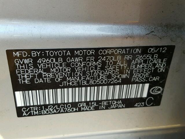 JTHCE1BL8D5007264 - 2013 LEXUS GS 350 SILVER photo 10