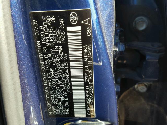 JTKKU4B45AJ051261 - 2010 TOYOTA SCION XD BLUE photo 10