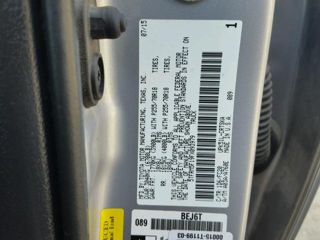 5TFRM5F19FX093979 - 2015 TOYOTA TUNDRA DOU GRAY photo 10