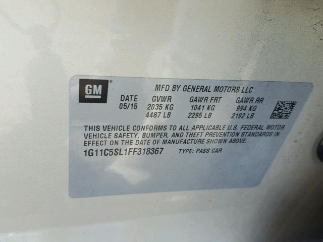 1G11C5SL1FF318367 - 2015 CHEVROLET MALIBU 1LT 金色 照片 10