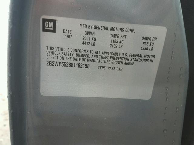 2G2WP552881182158 - 2008 PONTIAC GRAND PRIX GRAY photo 10