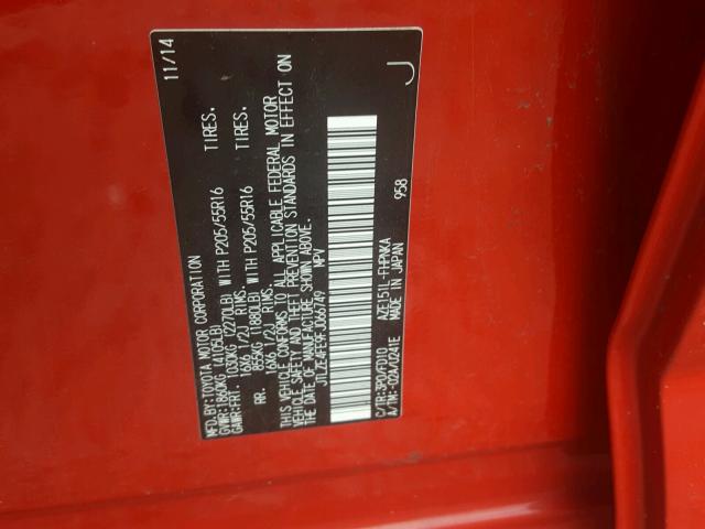 JTLZE4FE9FJ066749 - 2015 TOYOTA SCION XB Rojo foto 10