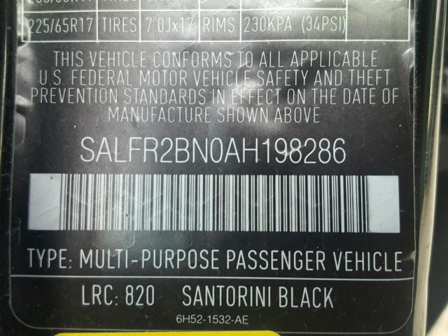 SALFR2BN0AH198286 - 2010 LAND ROVER LR2 HSE BLACK photo 10