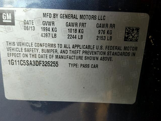 1G11C5SA3DF326255 - 2013 CHEVROLET MALIBU 1LT 蓝色 照片 10