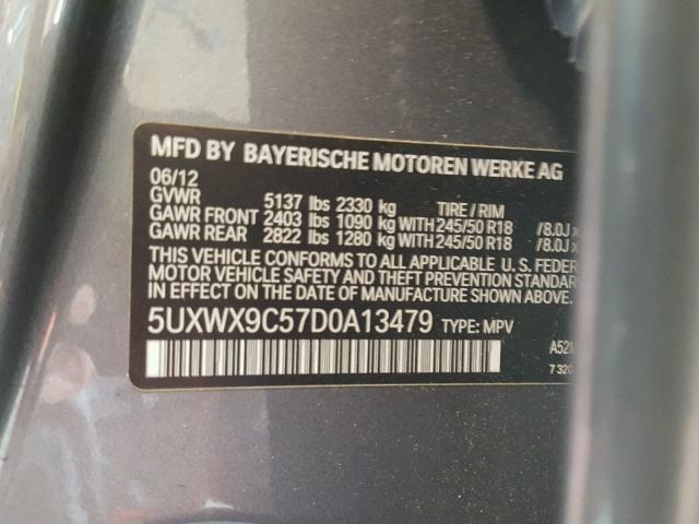 5UXWX9C57D0A13479 - 2013 BMW X3 XDRIVE2 GRAY photo 10