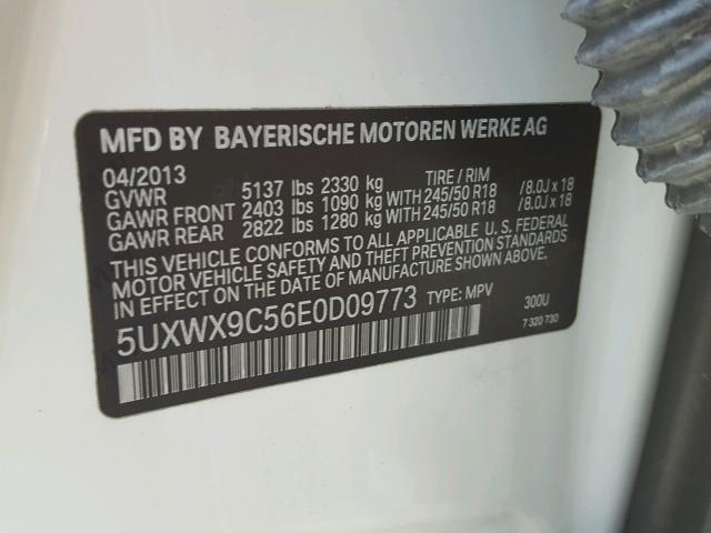 5UXWX9C56E0D09773 - 2014 BMW X3 XDRIVE2 WHITE photo 10