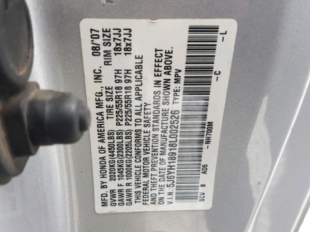 5J6YH18918L002526 - 2008 HONDA ELEMENT SC SILVER photo 10