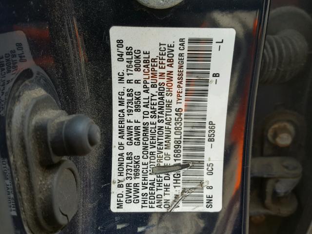 1HGFA16898L083546 - 2008 HONDA CIVIC EX 蓝色 照片 10