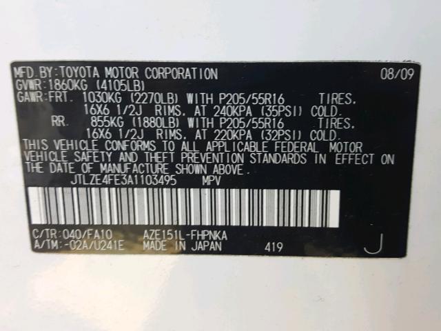 JTLZE4FE3A1103495 - 2010 TOYOTA SCION XB Blanco foto 10