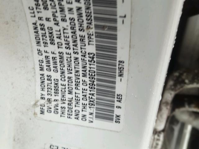 19XFA16949E011543 - 2009 HONDA CIVIC EXL 白色 照片 10