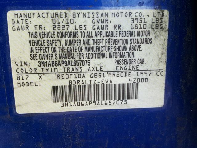 3N1AB6AP9AL657075 - 2010 NISSAN SENTRA 2.0 BLUE photo 10