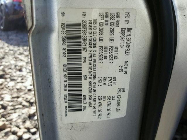 2C8GF68425R424167 - 2005 CHRYSLER PACIFICA T SILVER photo 10