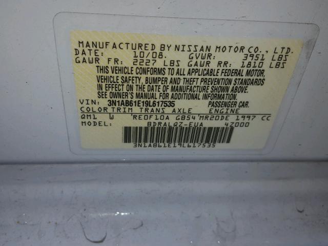 3N1AB61E19L617535 - 2009 NISSAN SENTRA 2.0 WHITE photo 10