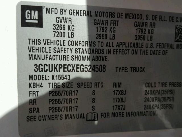 3GCUKPECXEG524508 - 2014 CHEVROLET SILVERADO WHITE photo 10